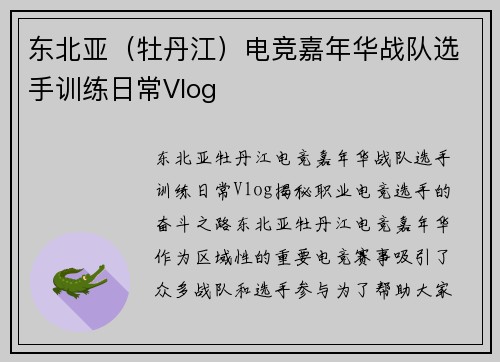 东北亚（牡丹江）电竞嘉年华战队选手训练日常Vlog